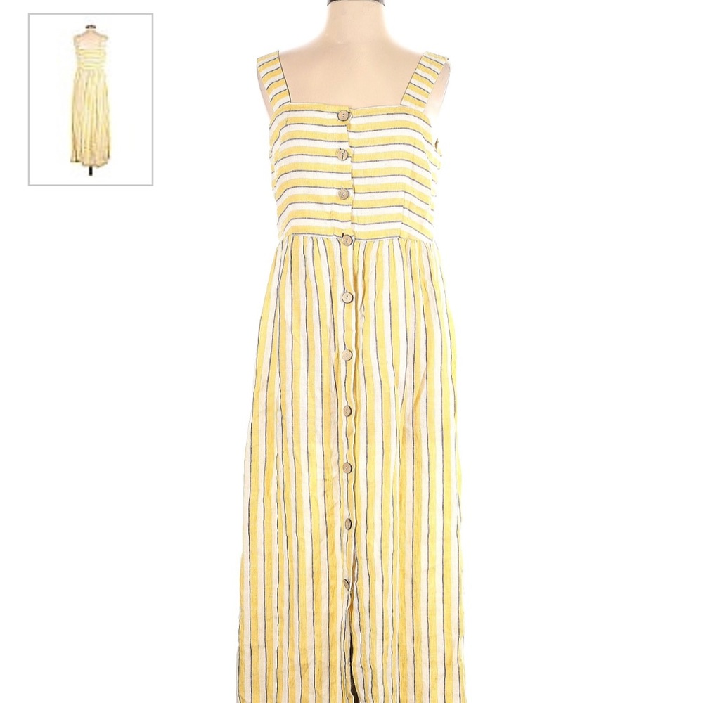 Rachel Zoe 100% linen Dress Sz 2 Stripe Natural Beachy Yellow White Resortwear